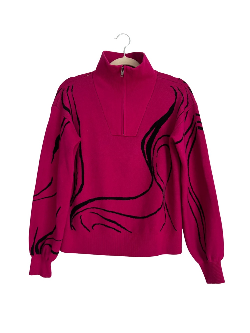 Nine West Fuchsia Half-Zip Sweater with Black Swirl Motif